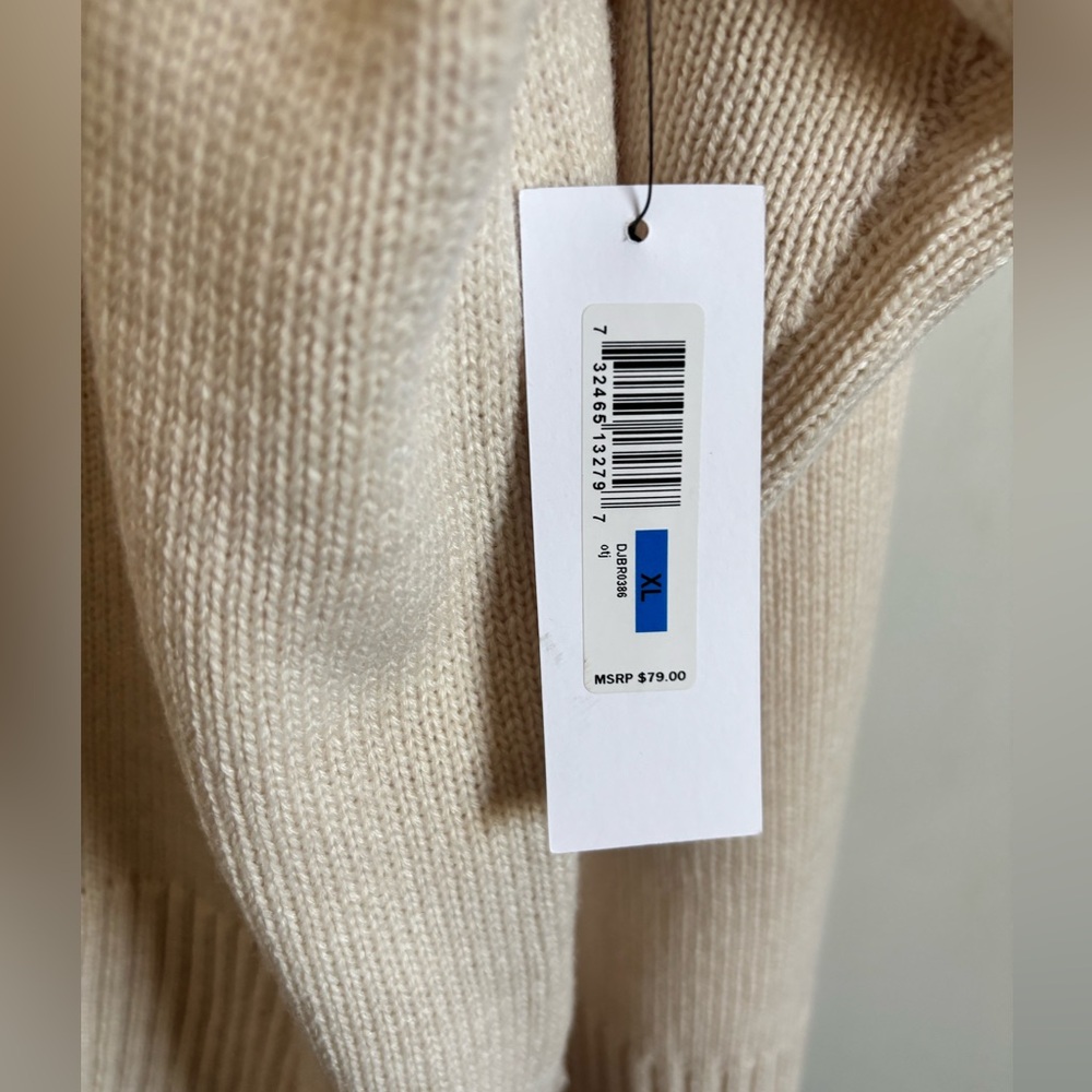 NWT DKNY Women's Cream Turtleneck Sweater with burgundy lettering, Size XL - Picture 7 of 7